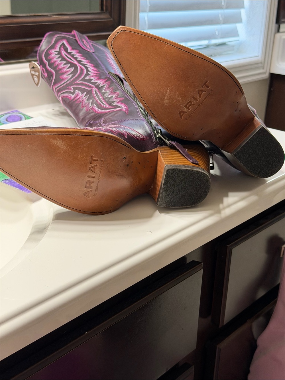 Ariat Casanova Deep Amethyst Western Knee-High Boots with Pink Stitching - Picture 5 of 6